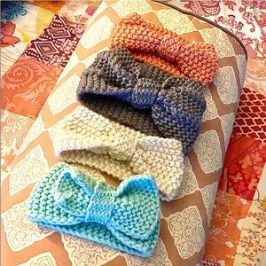 Handknit Blue,cream,pink,purple  Accessories Bow Headbands 3-12 months